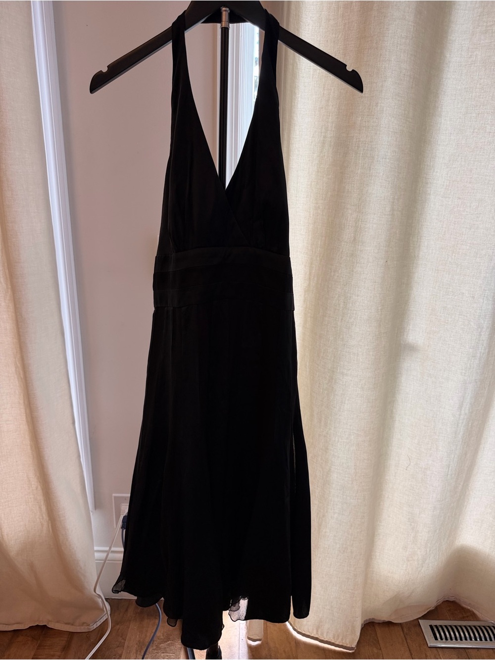 Vintage Calvin Klein Silk Black Backless Halter V-Neck Dress